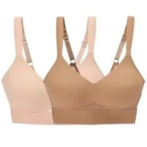 Rhonda Shear 2 Pack Molded Cup Bra with Wrap Back Size 1X Pink Beige Comfy 649.8